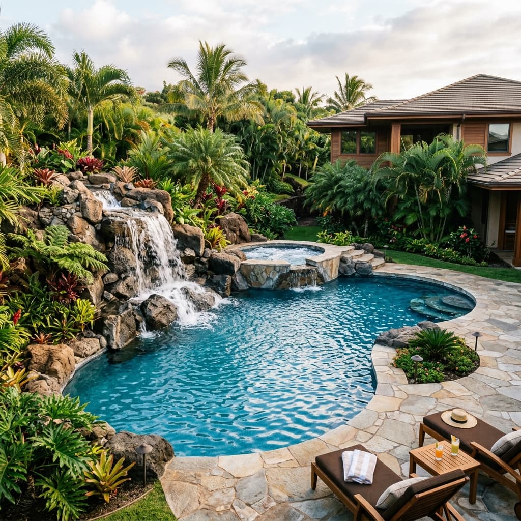 Custom conventional backyard pool installation
